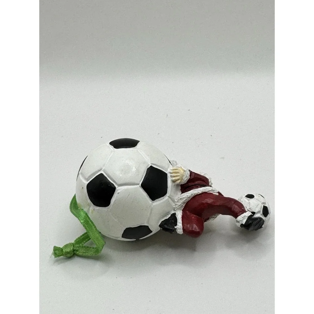 SANTA PLAYING SOCCER SOCCER BALLS Vintage‎ Christmas Ornament RESIN Vintage Coll